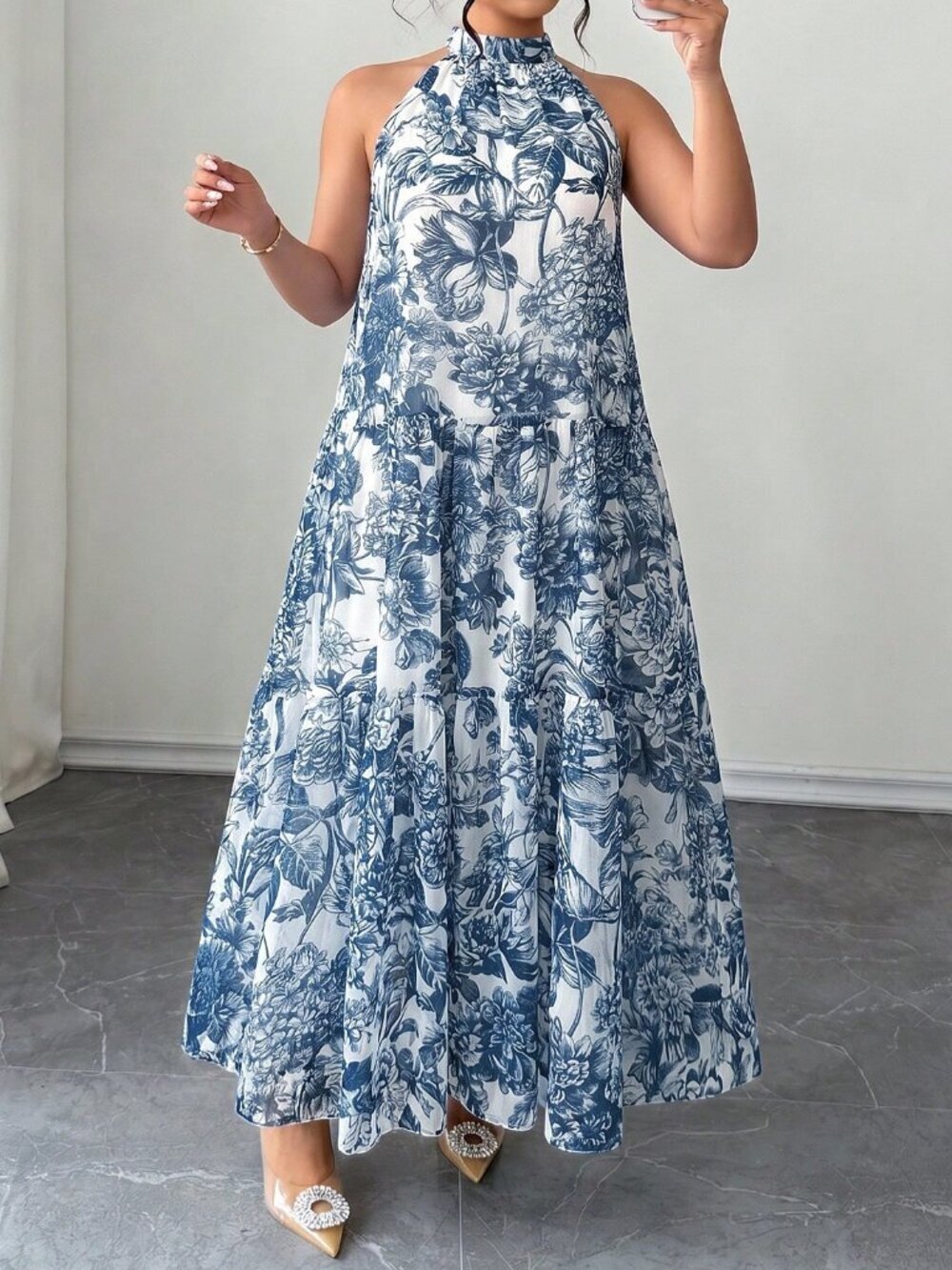Baby Blue Boho Women's Sleeveless Plus Size Beach Maxi Dress - Picture 7 of 7